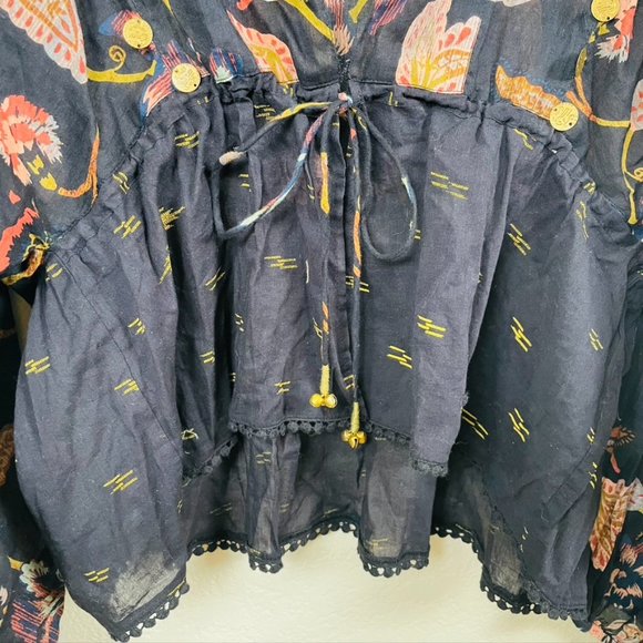 Free People Black Kimono Tie Front Sheer Floral OS - Picture 3 of 5